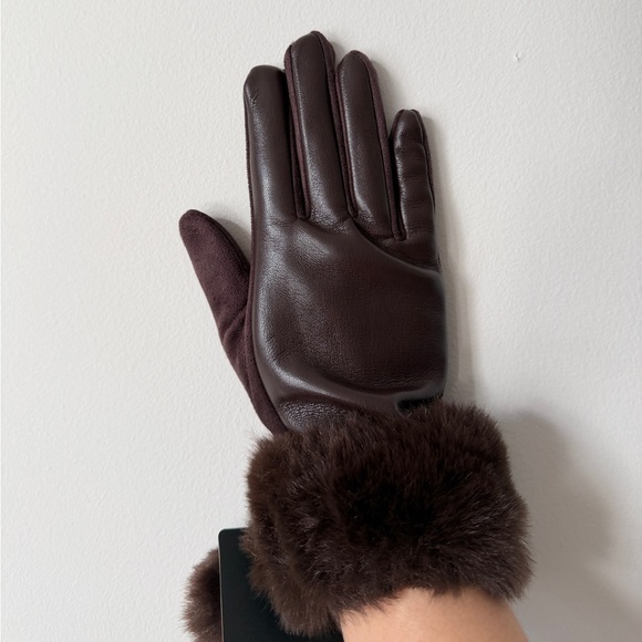 London Fog Dark Brown Gloves with Plush Trim - Picture 2 of 4